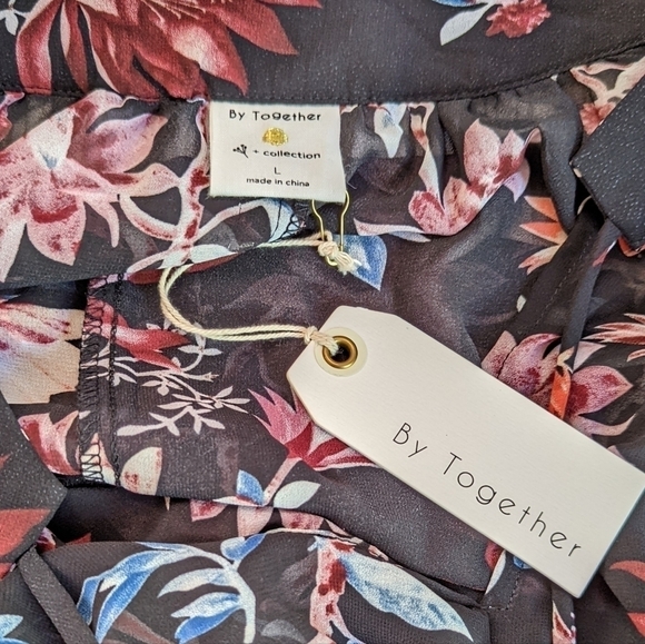 By Together Floral Semi Sheer Drop Waist Maxi Dress in Black Size L NWT - Picture 5 of 9